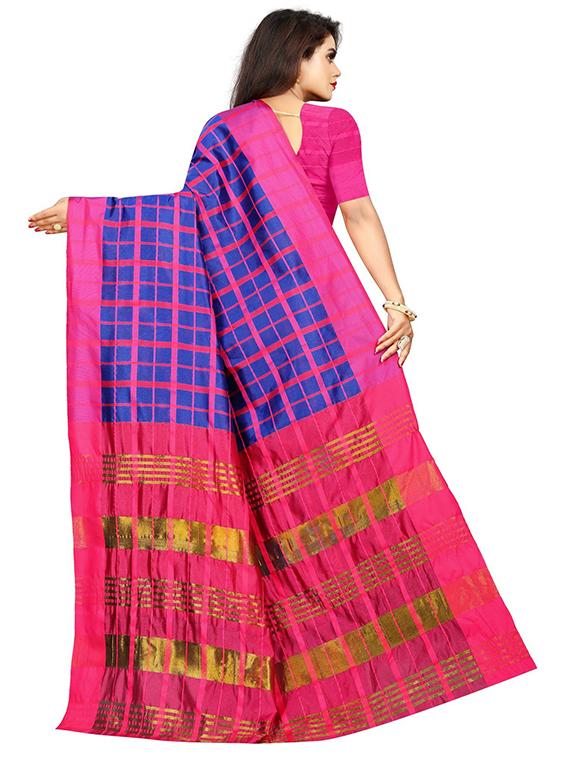 zari work checkered saree with blouse - 18482446 - Standard Image - 1