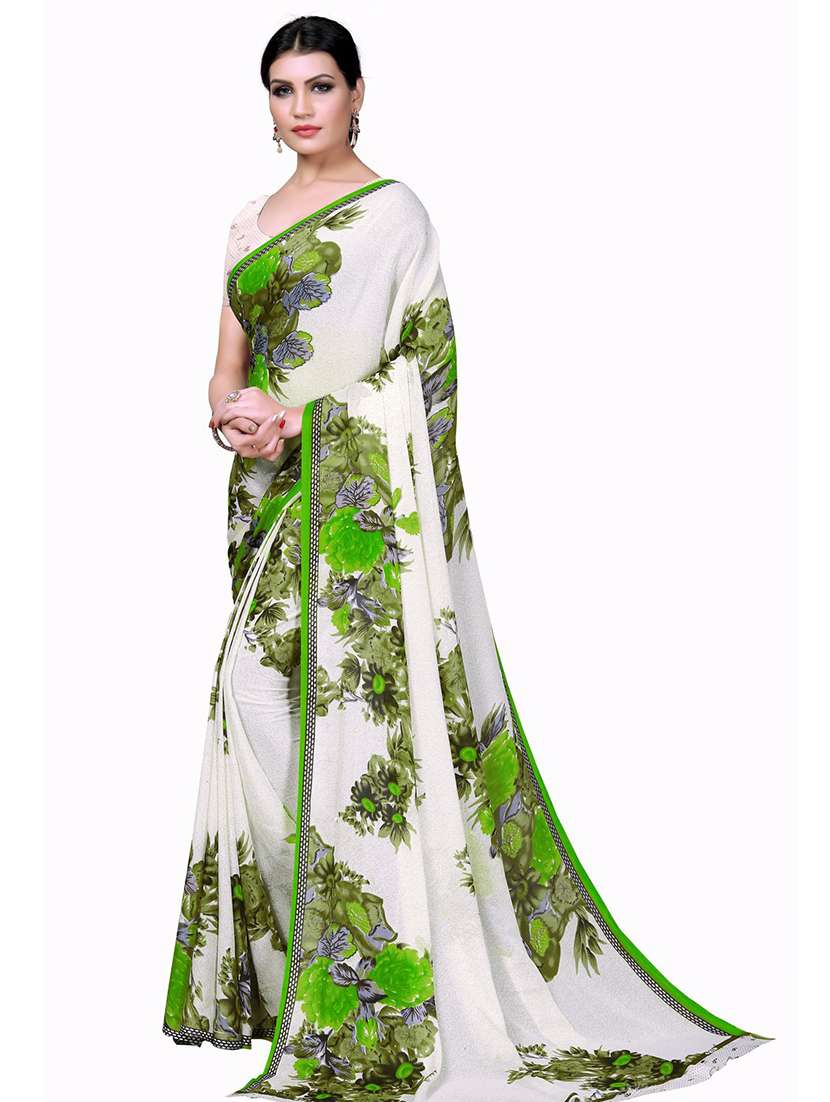 women's floral white colored saree with blouse - 18482492 -  Standard Image - 1