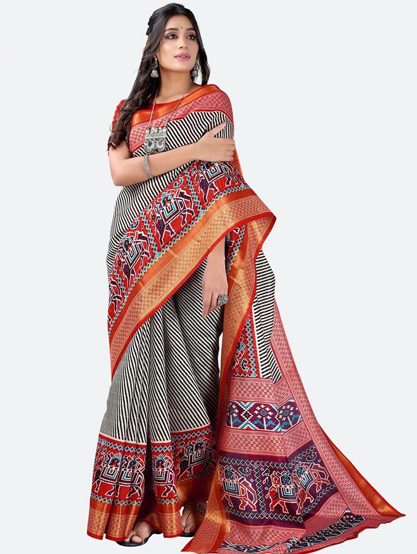 multi colored printed contrast bordered saree  with blouse - 18482575 -  Standard Image - 1