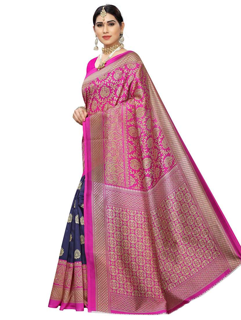 half & half printed saree with blouse - 18482651 -  Standard Image - 1