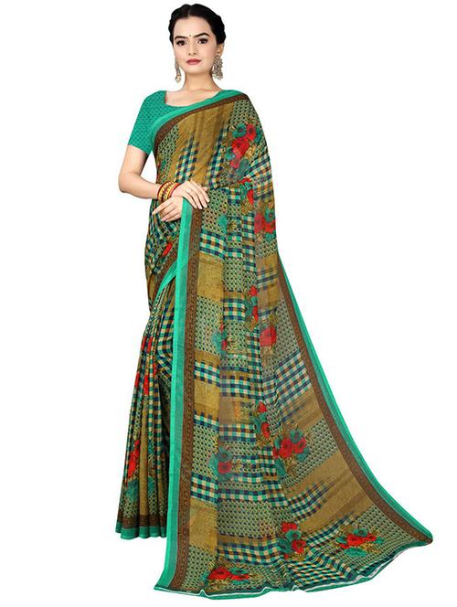 women's floral mint colored saree with blouse - 18482702 - Standard Image - 0