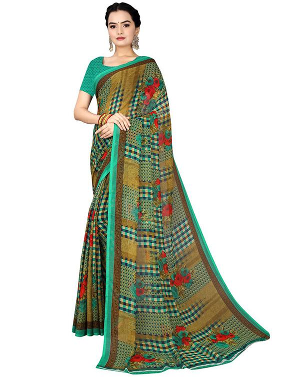 women's floral mint colored saree with blouse - 18482702 - Zoom Image - 0