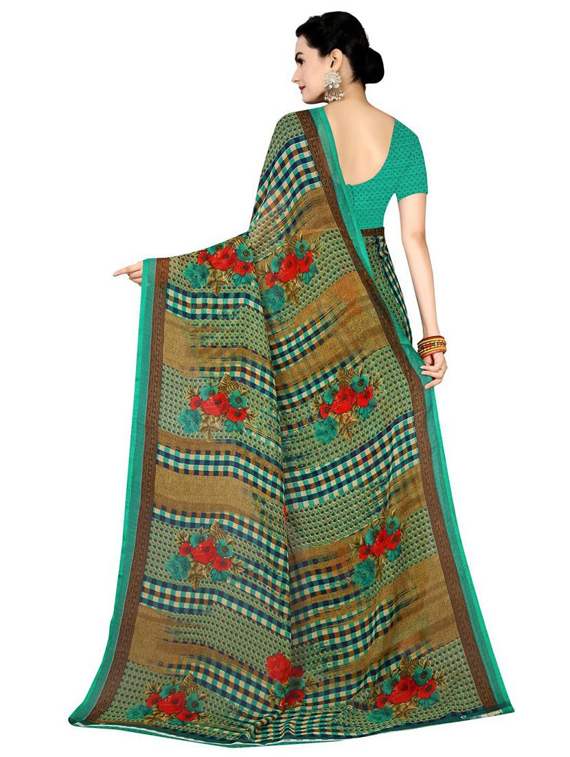 women's floral mint colored saree with blouse - 18482702 - Standard Image - 1