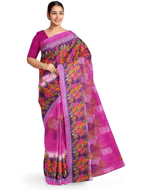 women's floral pink colored saree with blouse - 18482722 -  Standard Image - 0