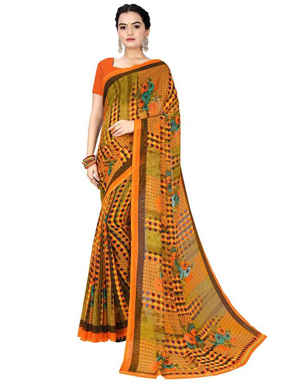 women's printed orange colored saree with blouse - 18482723 - Zoom Image - 0