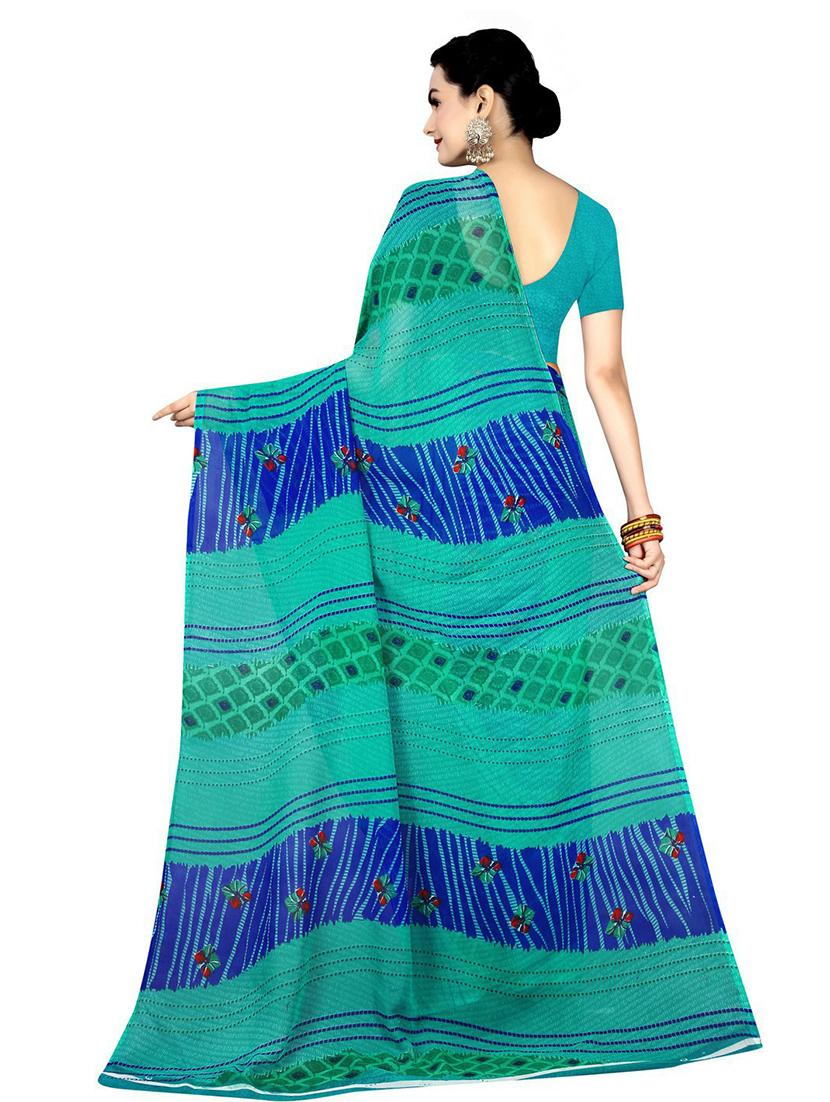 women's printed blue colored saree with blouse - 18482728 - Standard Image - 1