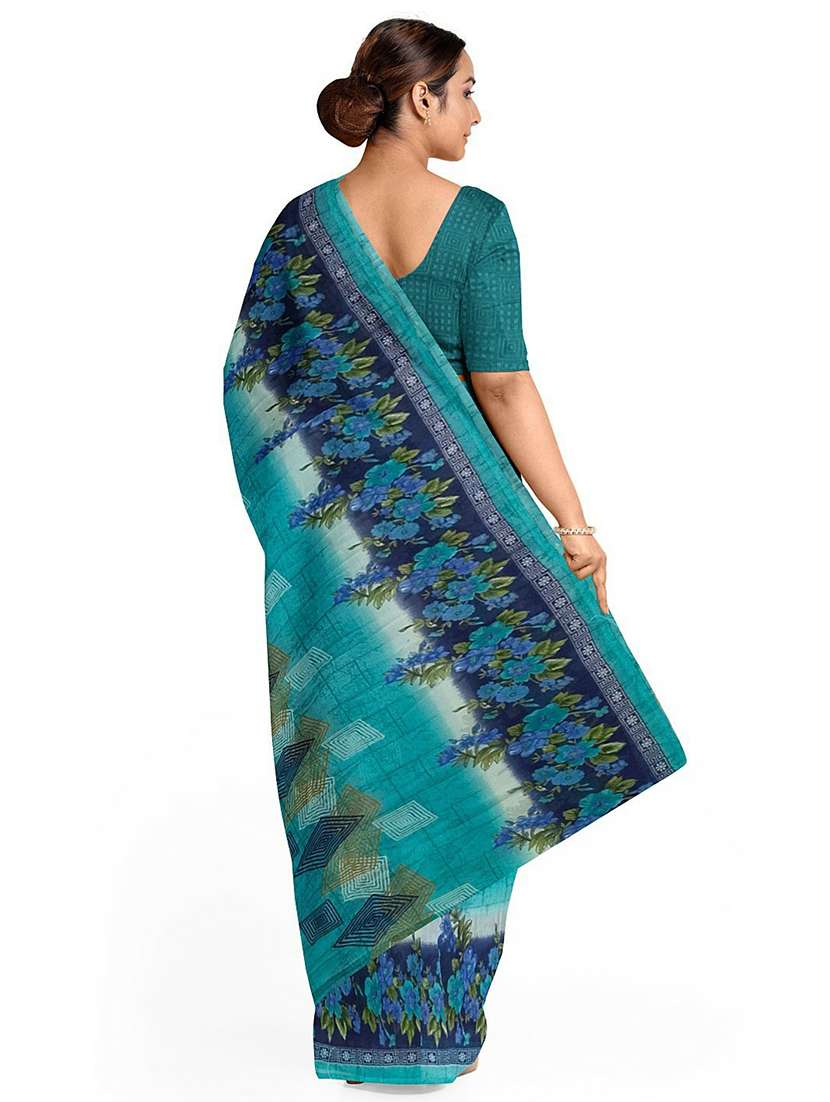 women's floral blue colored saree with blouse - 18482734 -  Standard Image - 1