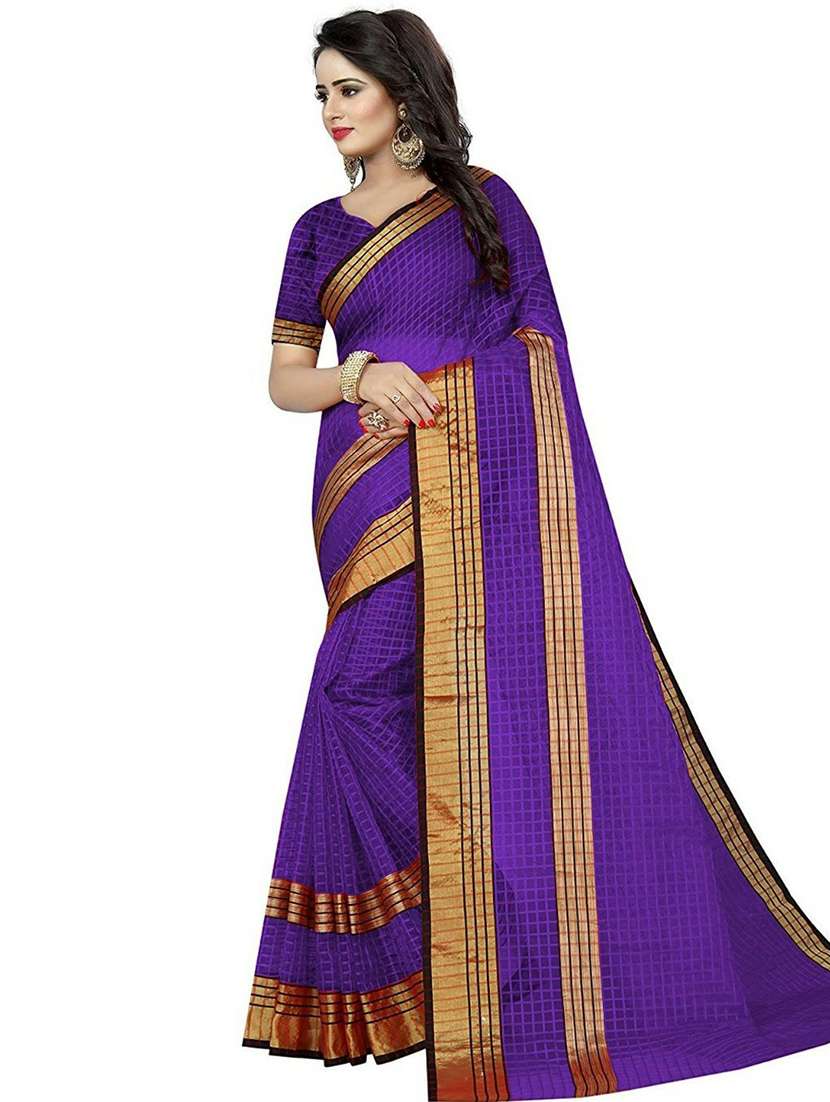 women's bordered purple colored saree with blouse - 18482768 -  Standard Image - 1