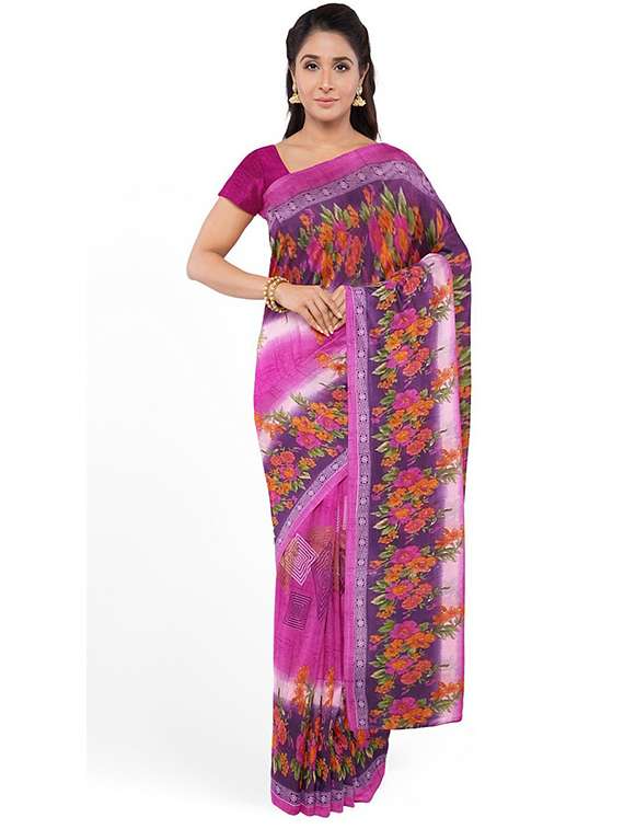 women's floral pink colored saree with blouse