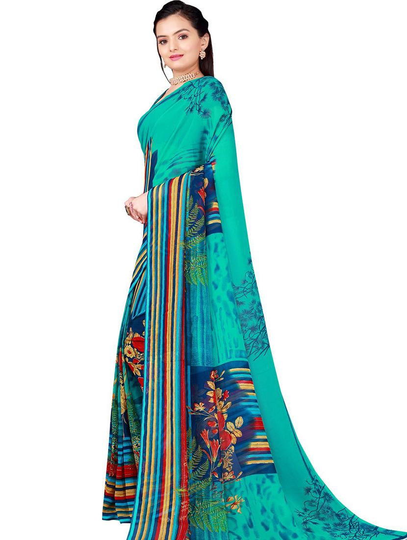 women's floral light blue colored saree with blouse - 18484868 - Standard Image - 1