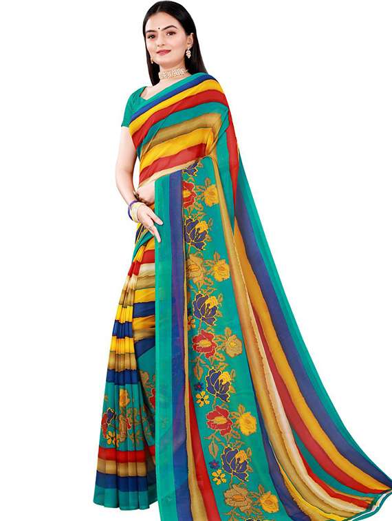 women's stripes multi colored saree with blouse