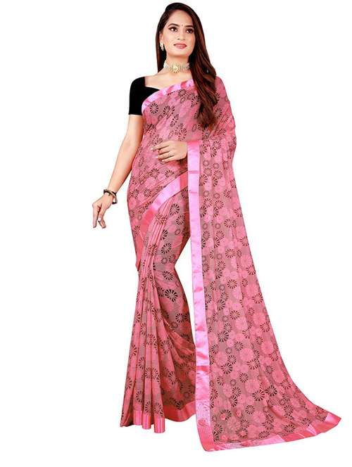 lace detailed printed saree with blouse - 18485053 -  Standard Image - 0