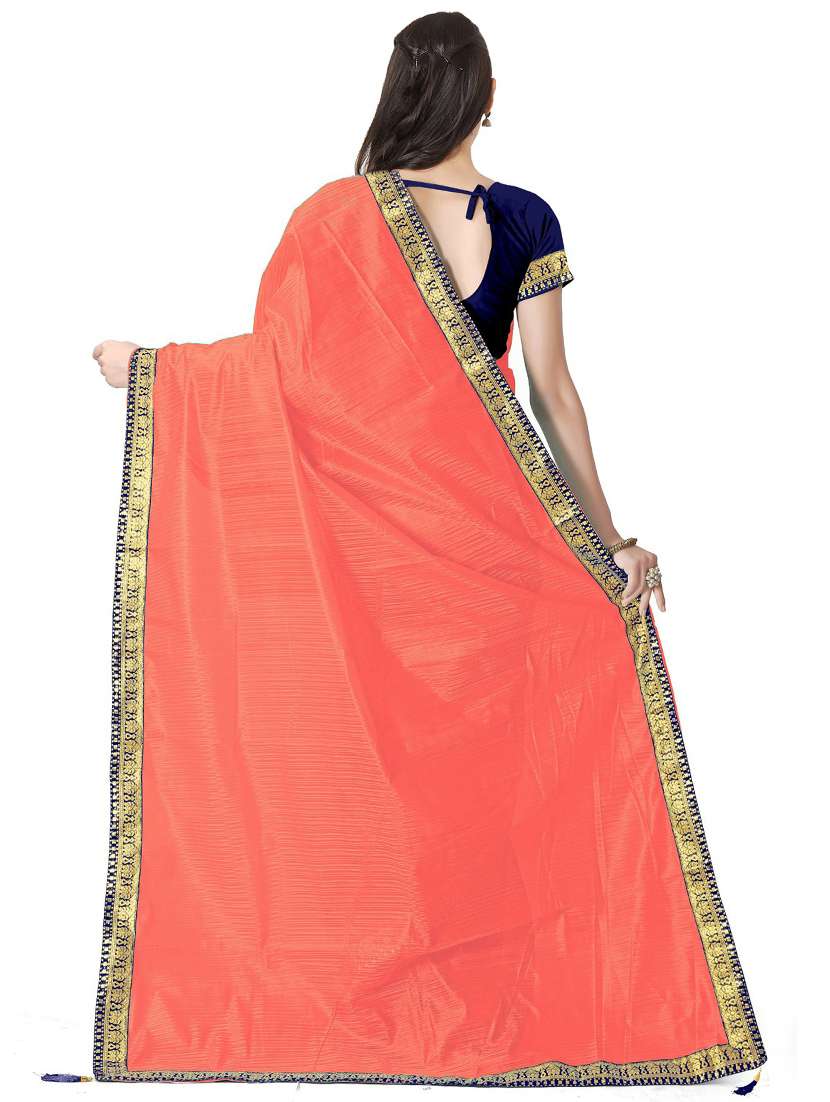 lace bordered solid saree with blouse - 18485744 - Standard Image - 1