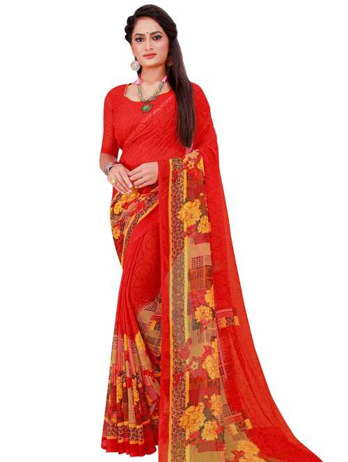 women's floral red colored saree with blouse - 18485747 -  Standard Image - 0