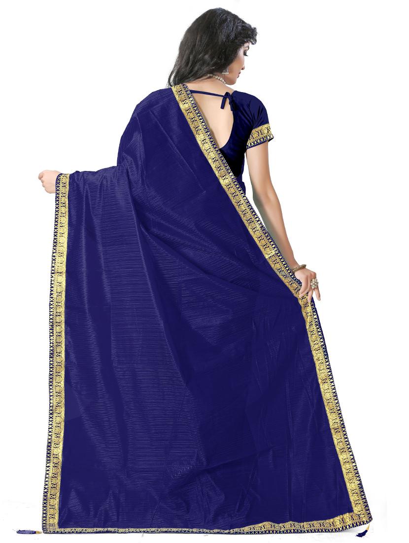 lace detailed solid saree with blouse - 18485791 - Standard Image - 1