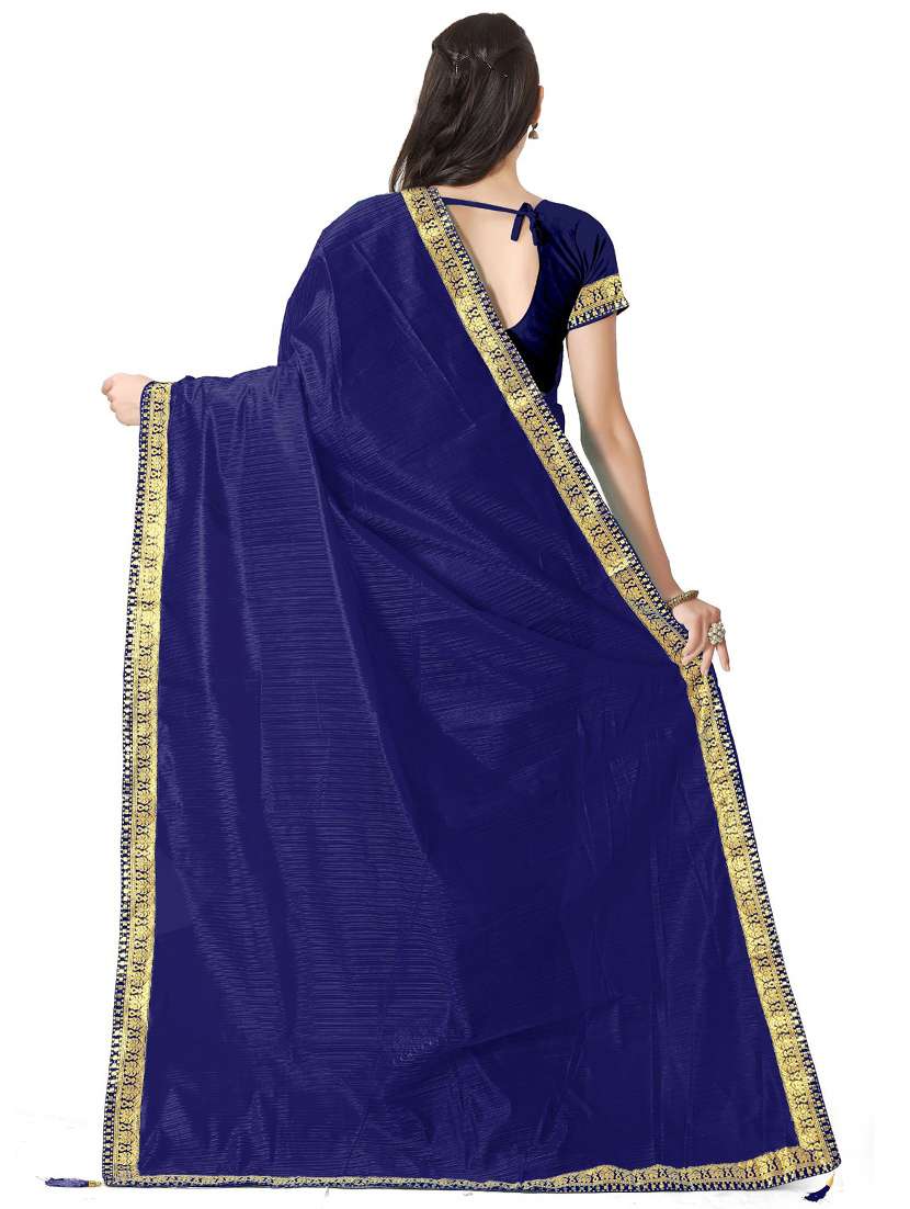 lace detailed solid saree with blouse - 18485814 - Standard Image - 1