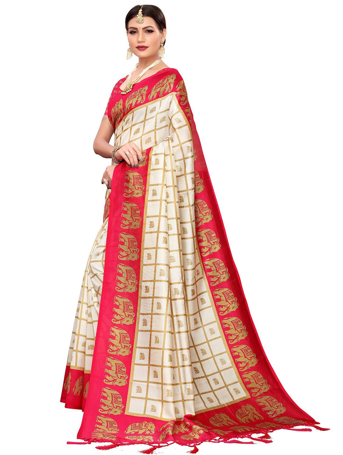tassel detailed checkered saree with blouse - 18487725 - Standard Image - 1