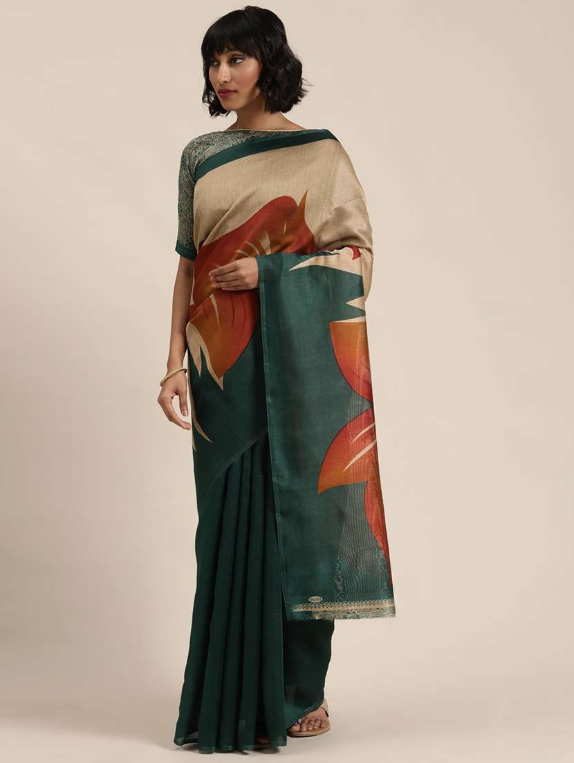 women's printed green colored saree with blouse - 18487737 -  Standard Image - 1