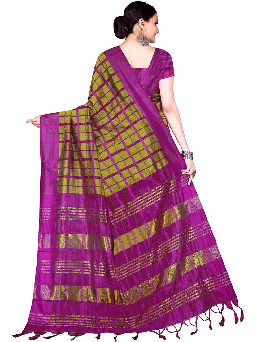tassel detailed checkered saree with blouse - 18487786 -  Standard Image - 1