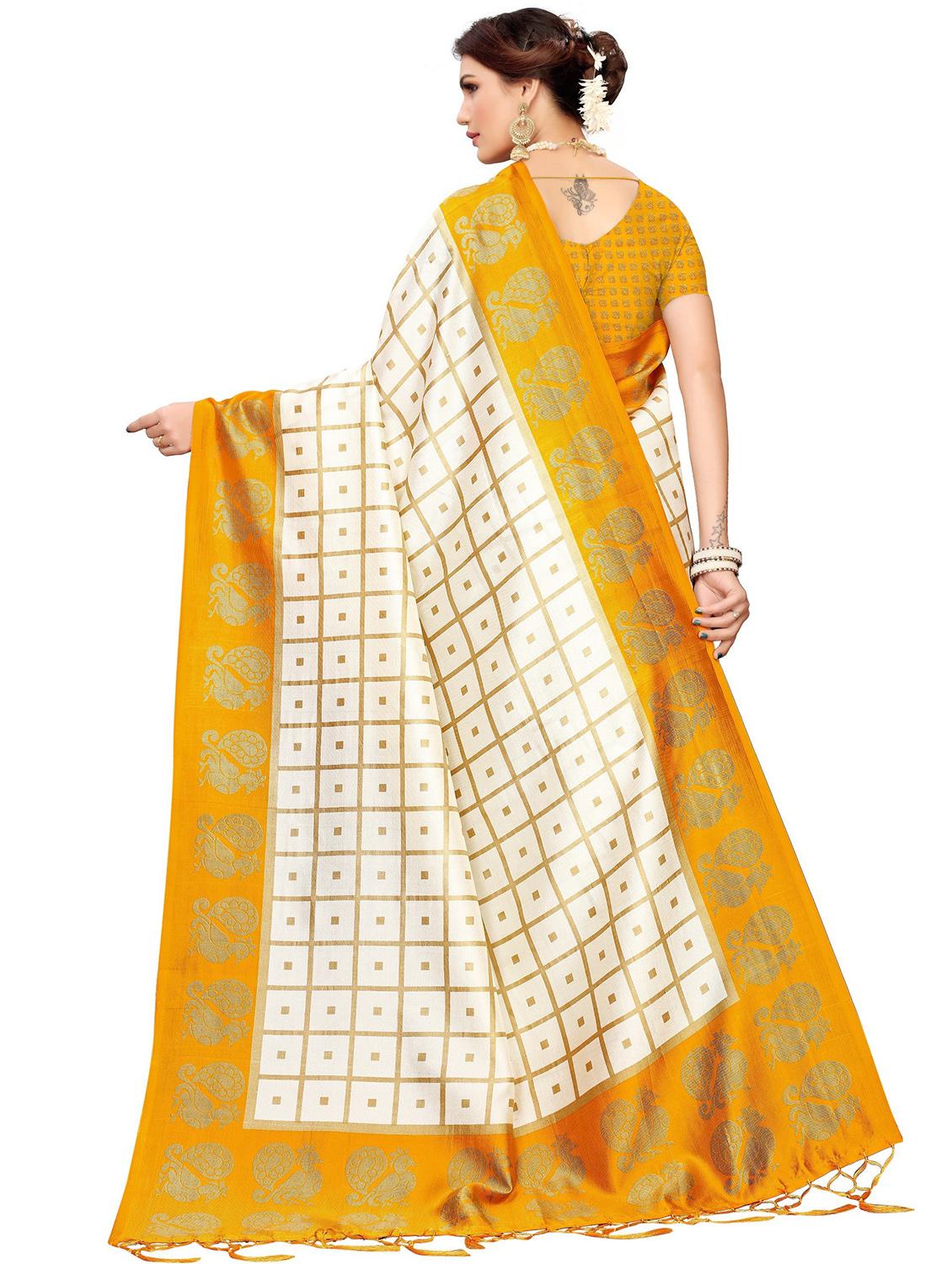 tassel detailed checkered saree with blouse - 18487855 - Standard Image - 1