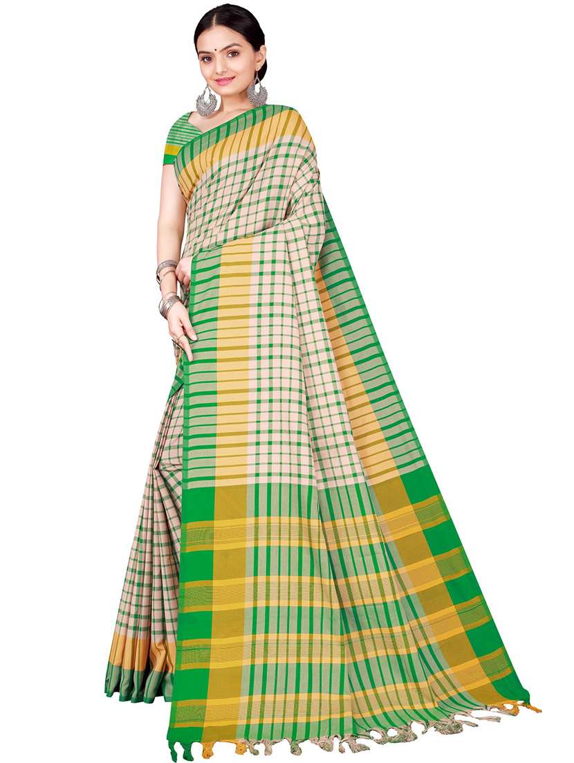 tassel detailed checkered saree with blouse - 18487915 -  Standard Image - 1