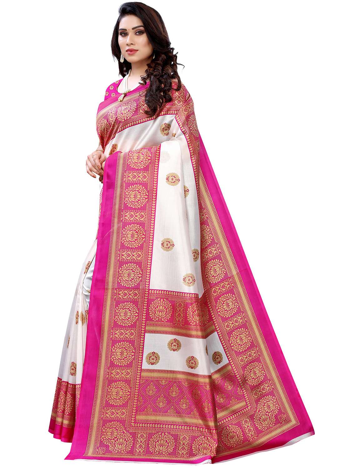 women's printed pink colored saree with blouse - 18488023 - Standard Image - 1