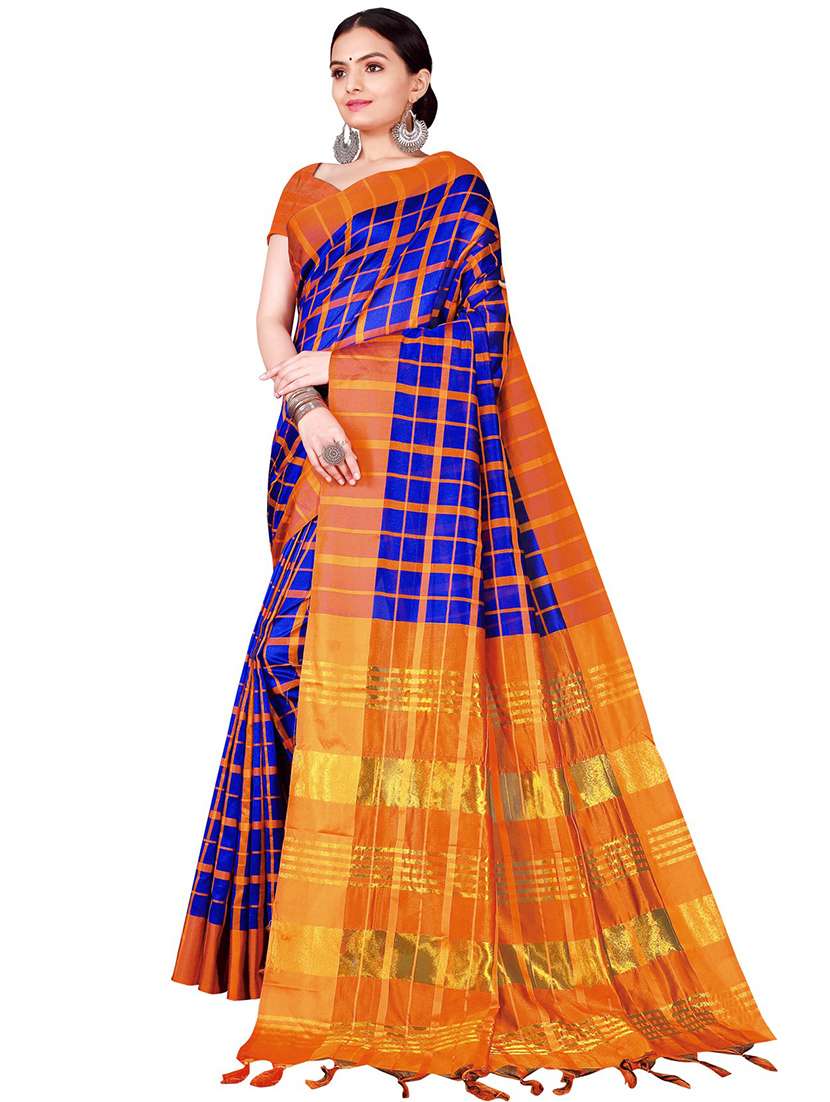 check printed saree with blouse - 18488095 -  Standard Image - 1