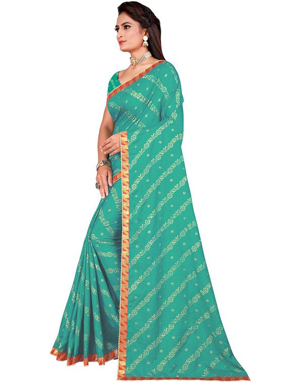 teal printed saree with blouse - 18488101 - Standard Image - 1