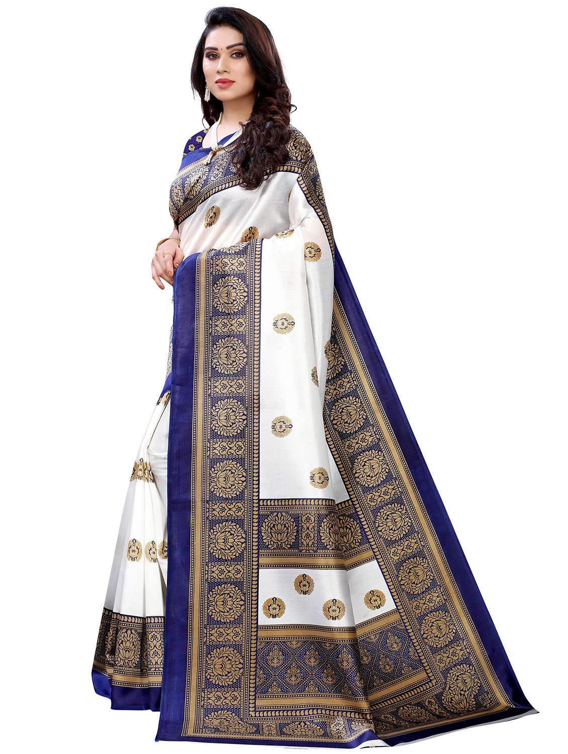 women's self design white colored saree with blouse - 18488125 -  Standard Image - 1