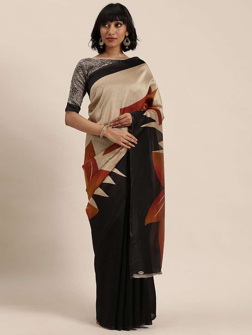 women's floral black colored saree with blouse - 18488128 -  Standard Image - 1