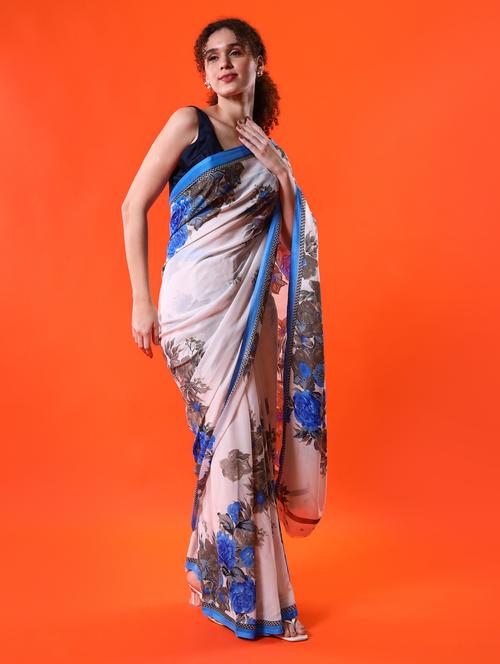 floral printed saree with blouse - 18488263 - Standard Image - 0