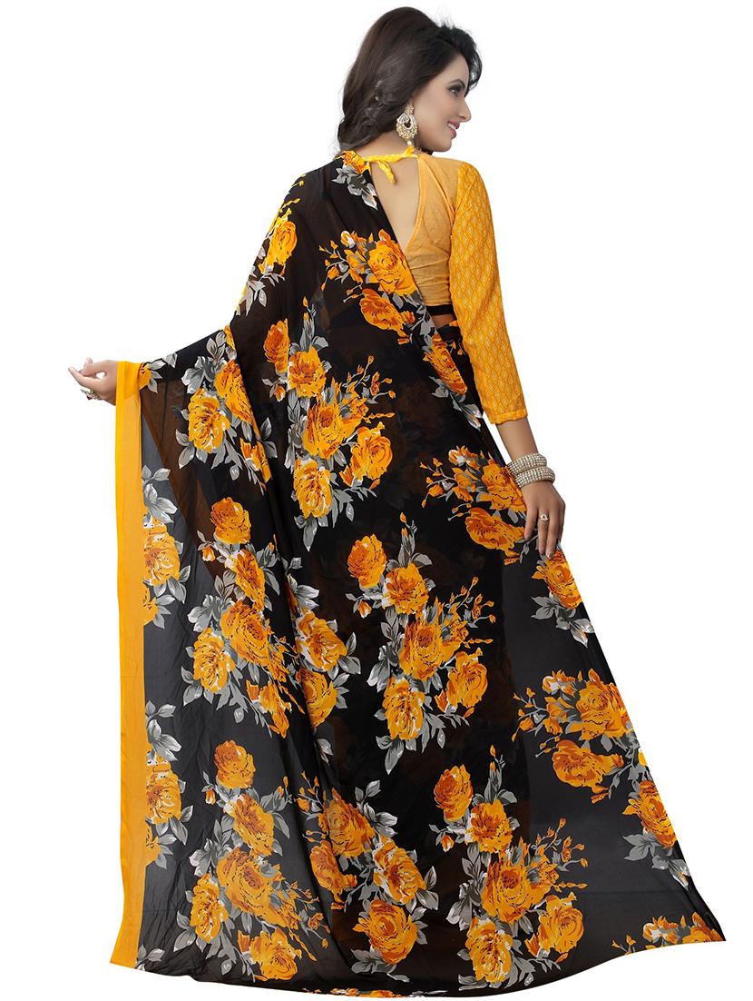 women's floral mustard colored saree with blouse - 18488269 - Standard Image - 1