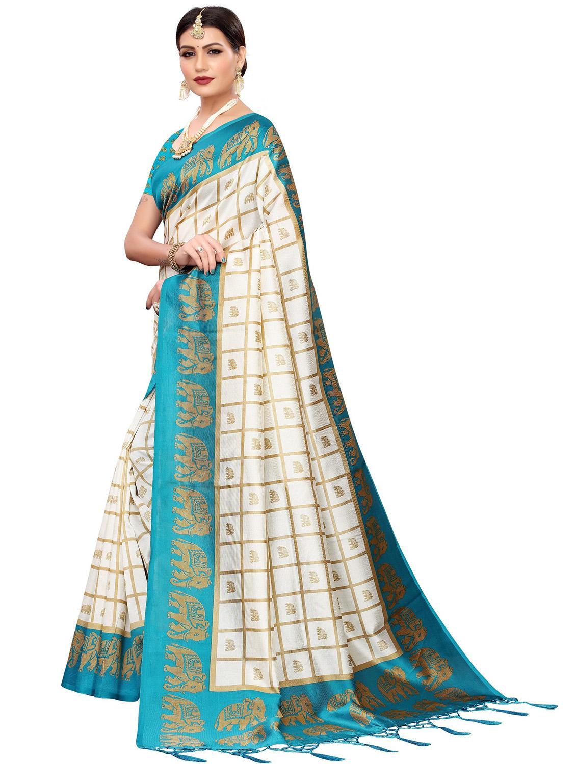 tassel detailed checkered saree with blouse - 18488311 - Standard Image - 1