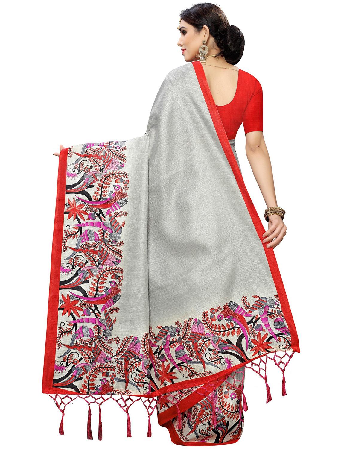 tassel detailed printed saree with blouse - 18488326 - Standard Image - 1