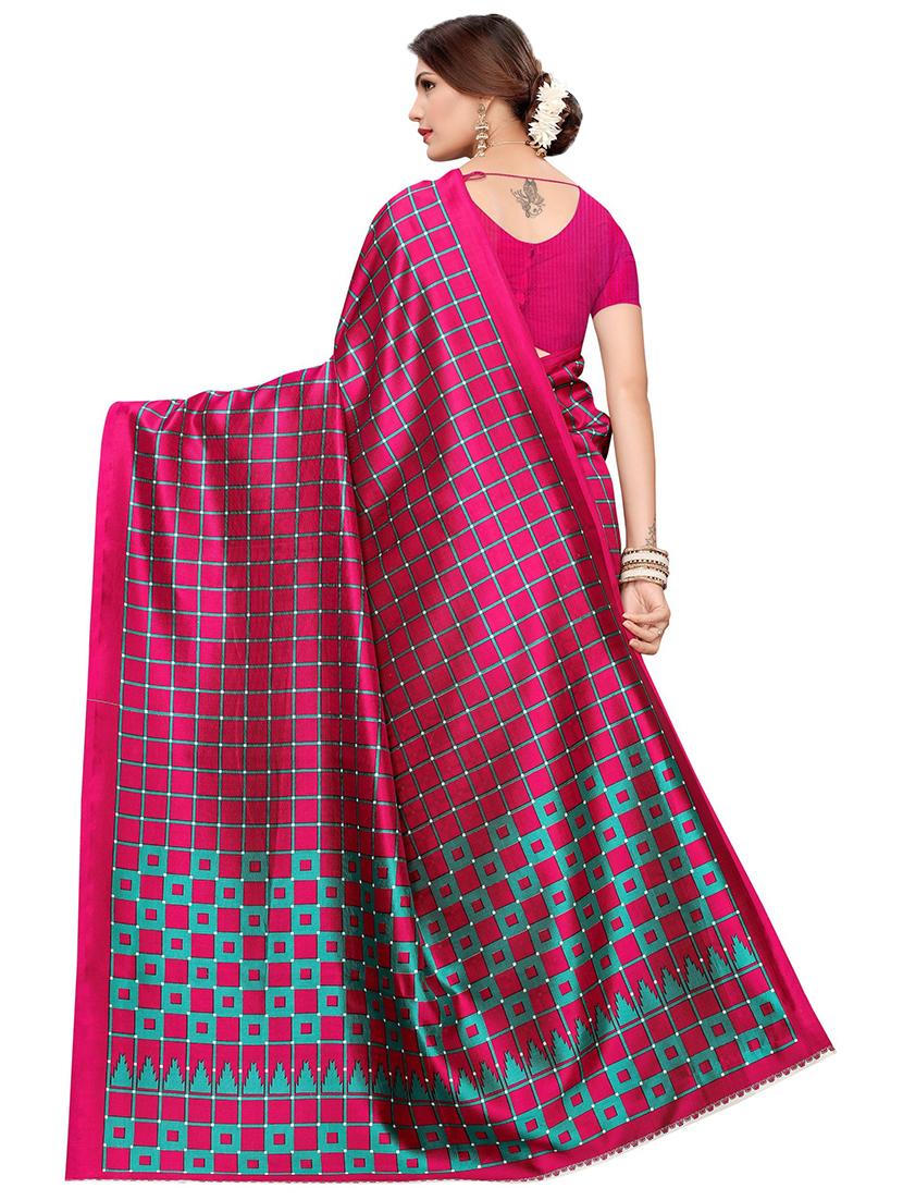 checkered printed saree with blouse - 18488452 -  Standard Image - 1