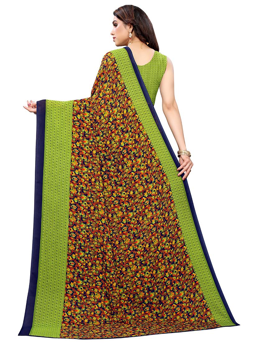 contrast bordered floral printed saree with blouse - 18488488 - Standard Image - 1