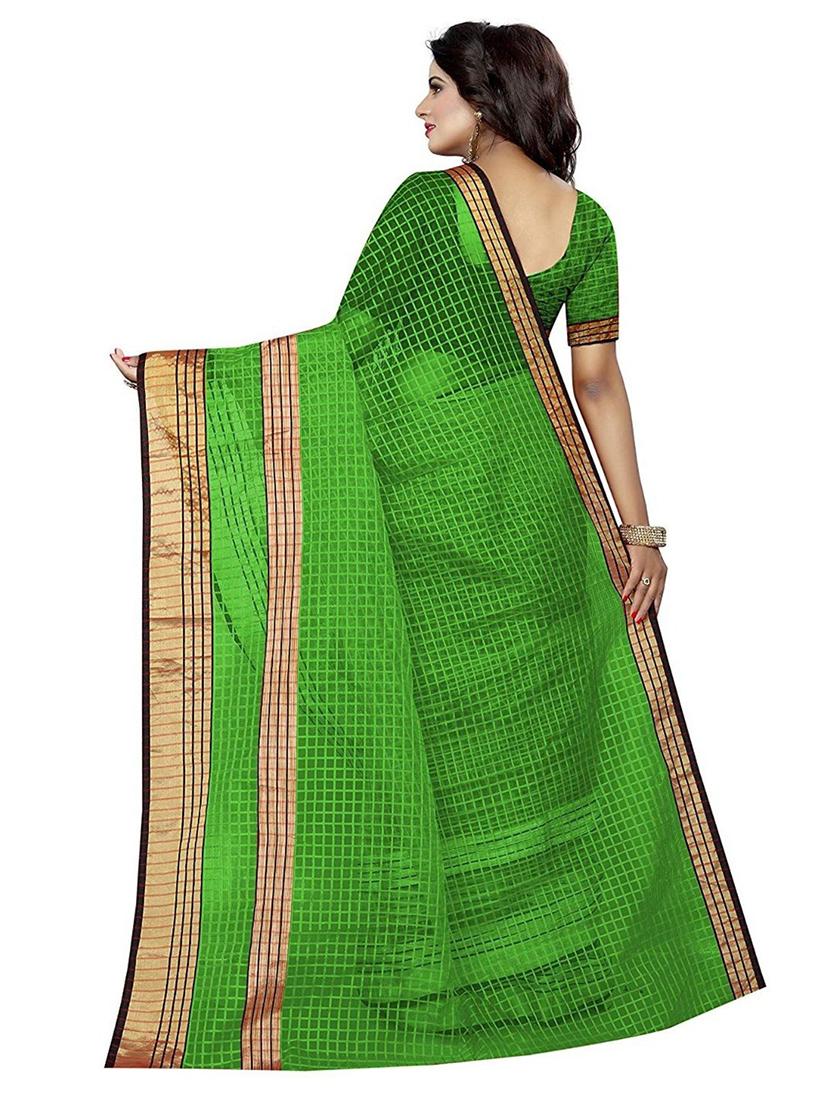 women's checks green colored saree with blouse - 18488720 - Standard Image - 1