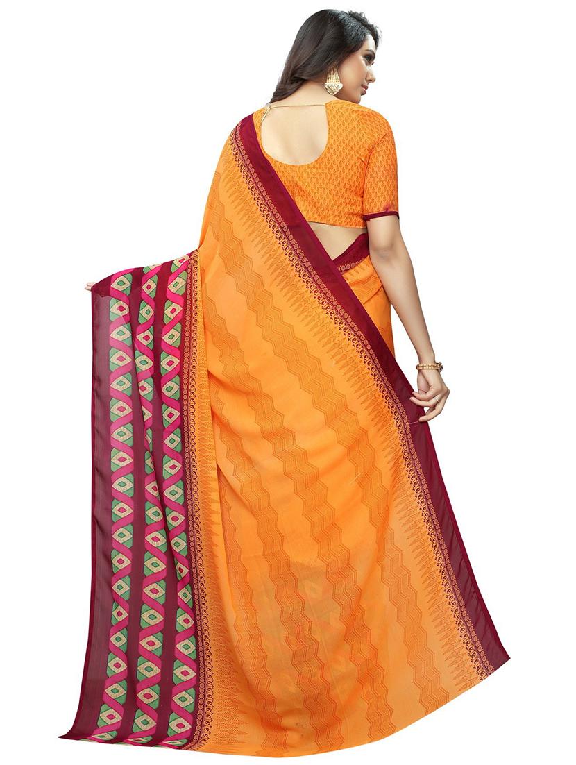 contrast bordered printed saree with blouse - 18488853 -  Standard Image - 1