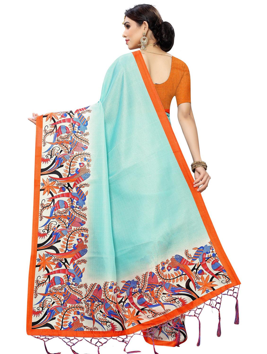 light blue printed saree with blouse - 18489015 - Standard Image - 1