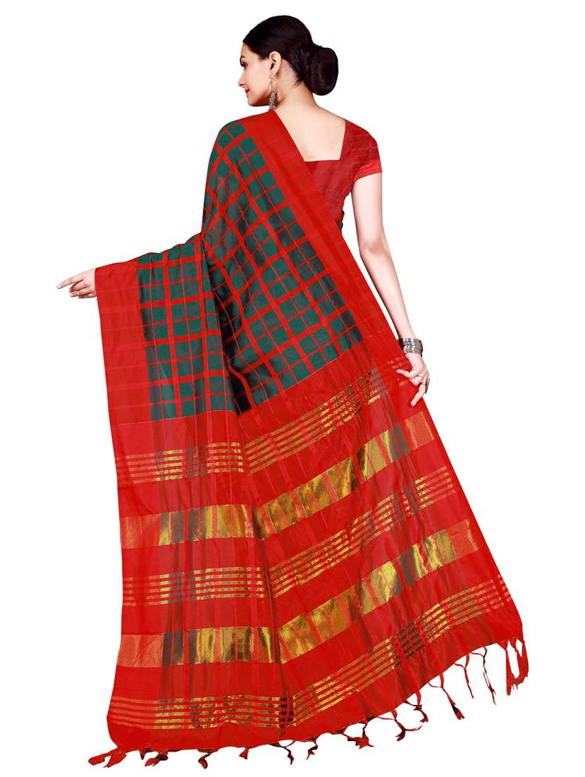 check printed saree with blouse - 18489035 - Standard Image - 1