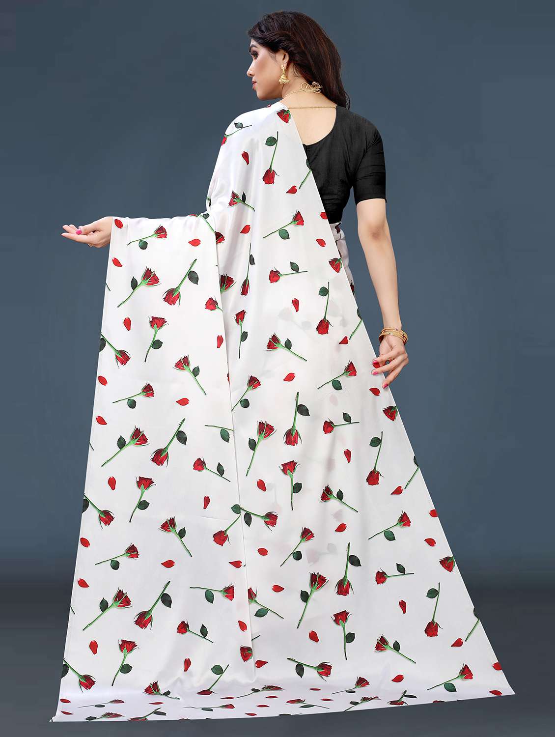 women's floral white colored saree with blouse - 18489088 -  Standard Image - 1