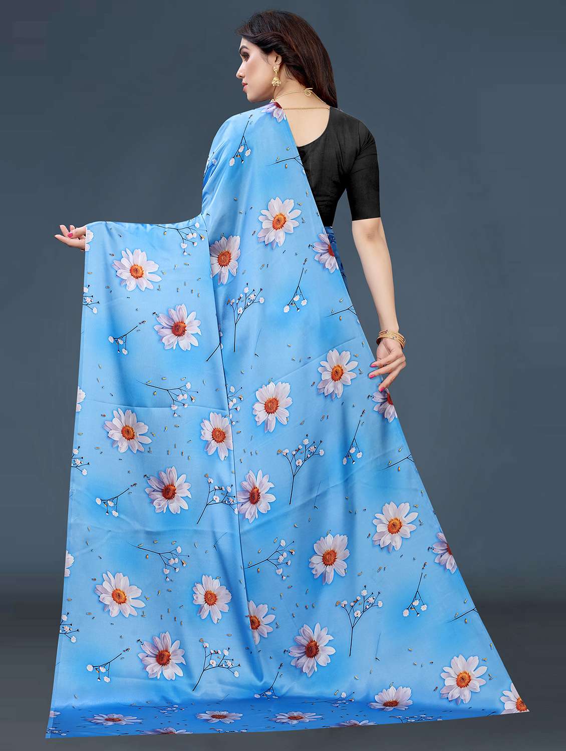women's floral blue colored saree with blouse - 18489089 -  Standard Image - 1