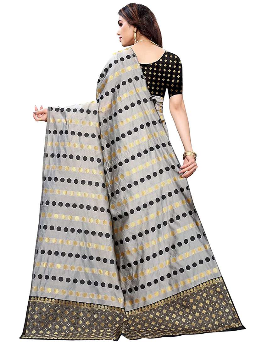 grey silk blend saree with blouse - 18489099 -  Standard Image - 1