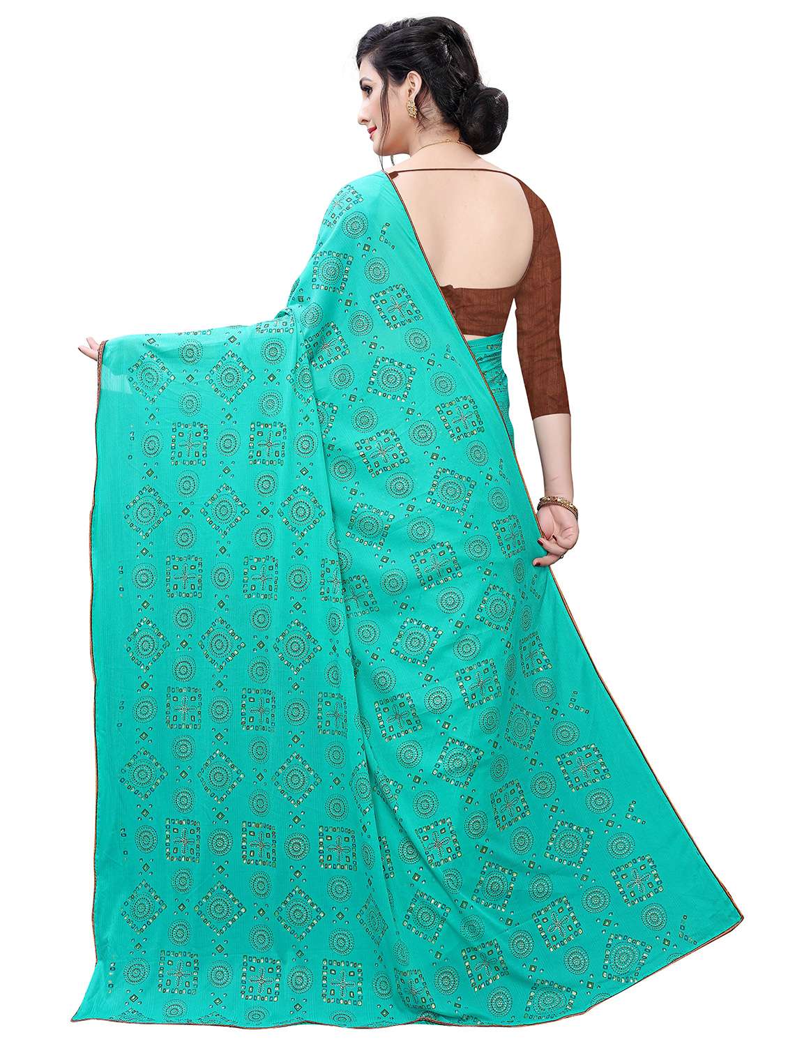 sea green printed saree with blouse - 18489108 -  Standard Image - 1