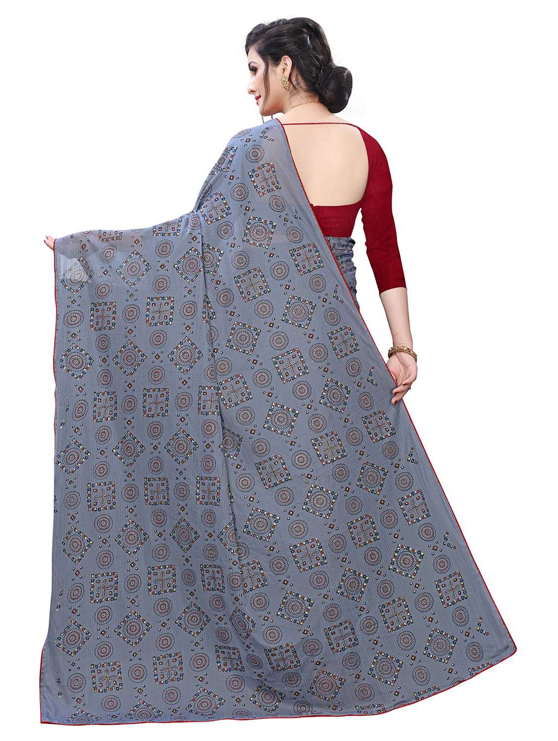 grey printed saree with blouse - 18489109 -  Standard Image - 1