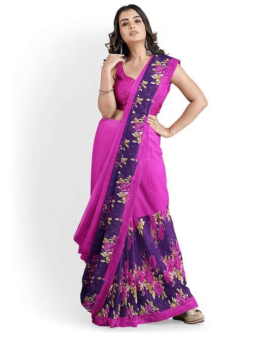 women's floral pink colored saree with blouse - 18492226 -  Standard Image - 0