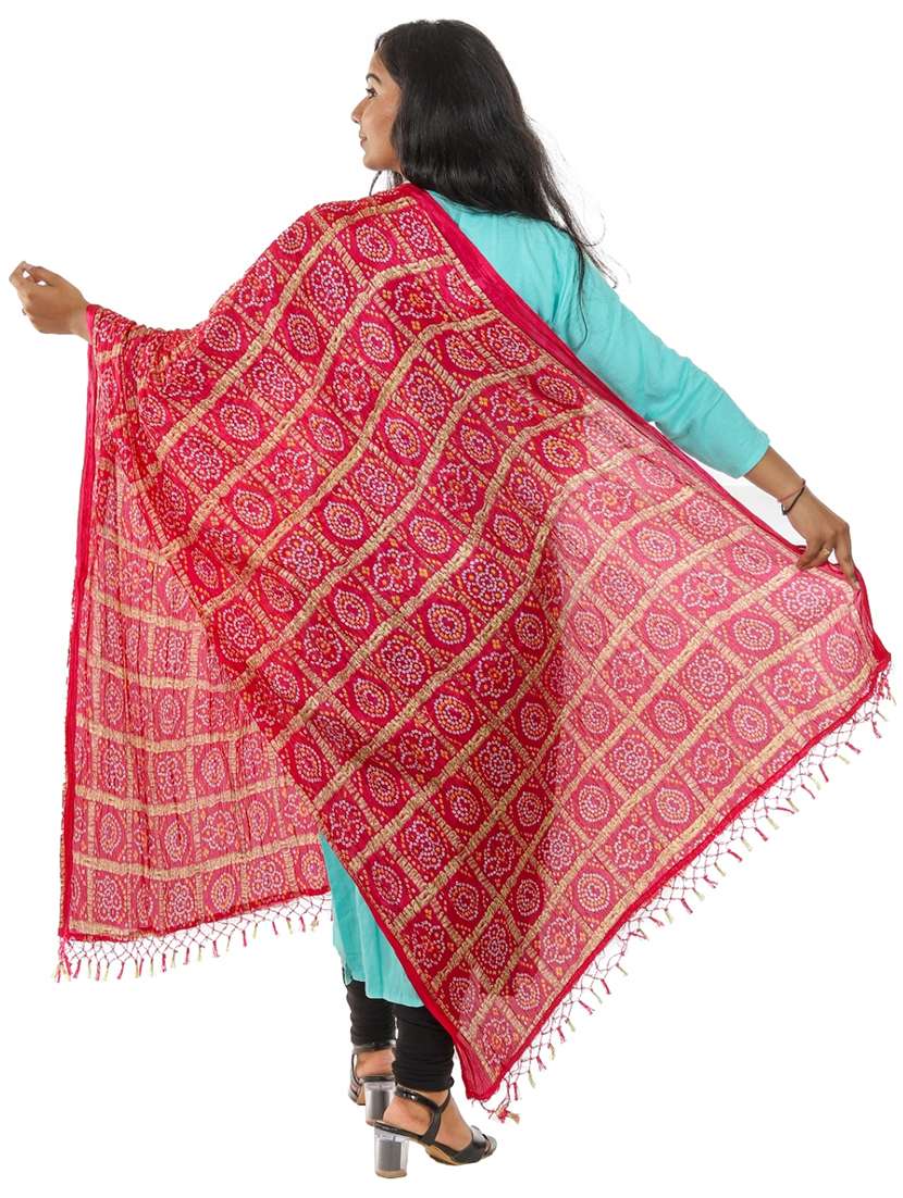 red bandhani print dupatta - 18498286 -  Standard Image - 1