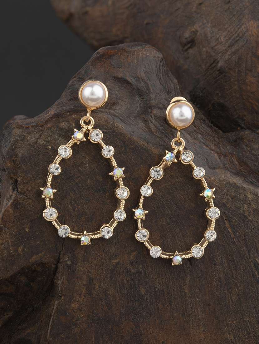 gold plated pearl crafted contemporary drop earring