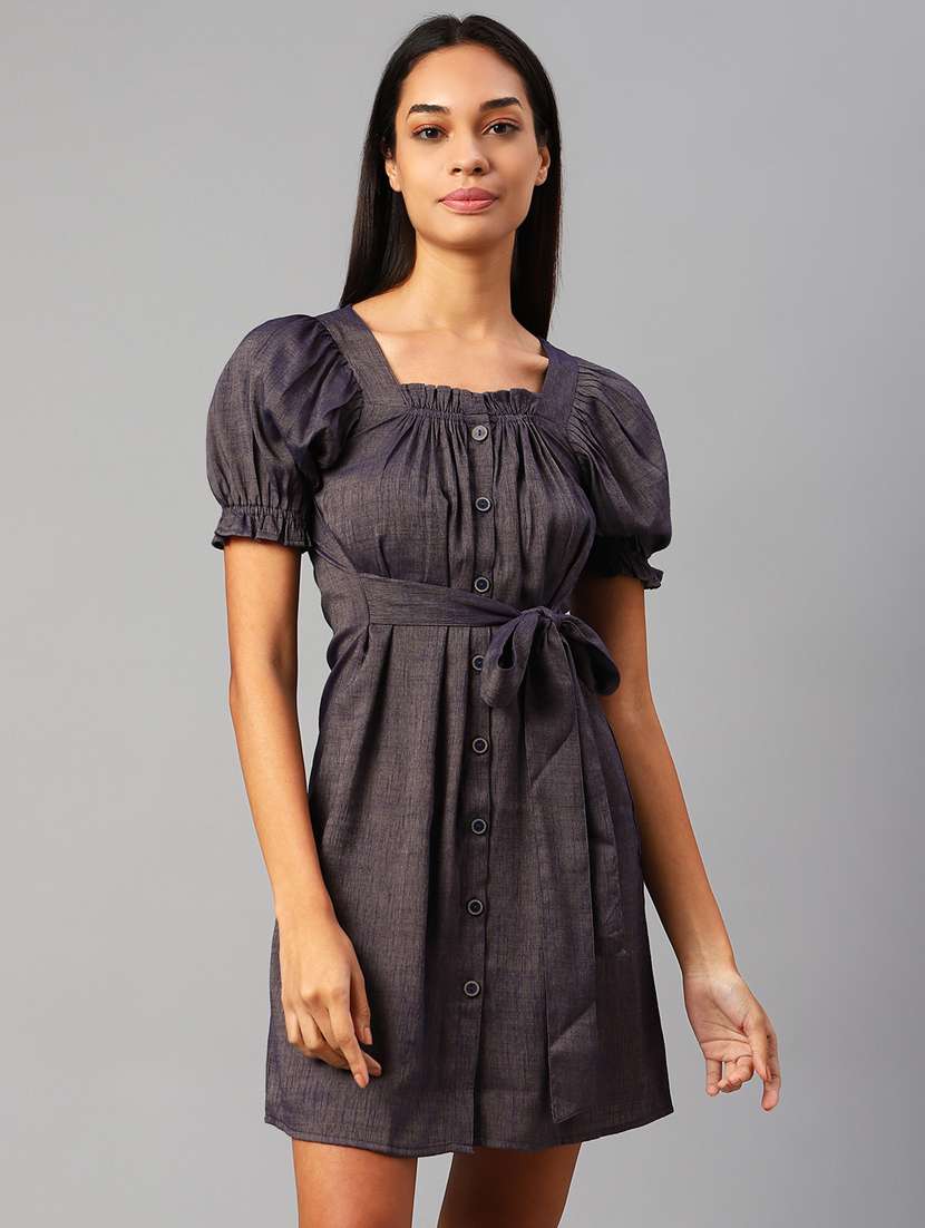 women's belted solid dress