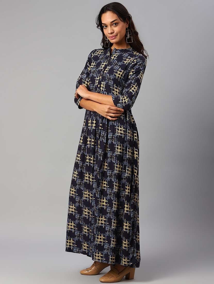 mandarin neck printed ethnic maxi dress - 18499042 -  Standard Image - 1